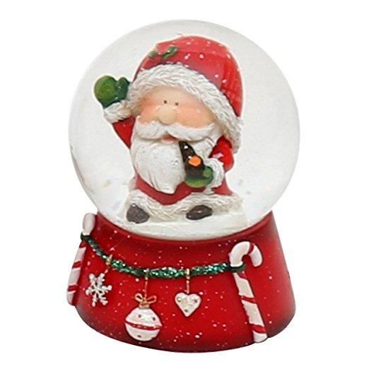 Dekohelden24 Boule à neige bonhomme de neige avec enfant sur socle finement décoré, avec mécanisme de jeu, mélodie : Noël blanc, dimensions (L x l x H) : 12,5 x 12 x 14,5 cm, diamètre de la boule : 10