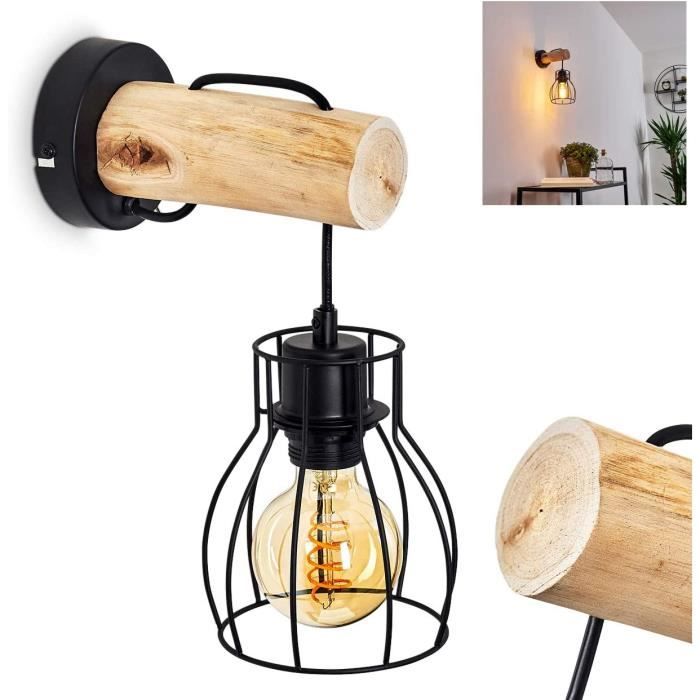 Suspension Seegaard En Métal Noir Et Bois, Lampe Pendante à Hauteur Ajustable Pour 4 Ampoules