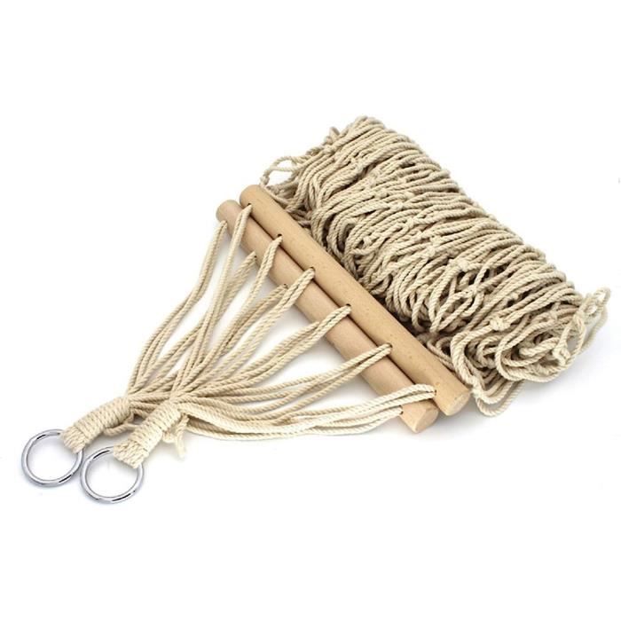 Hamac En Corde De Coton Avec Barre En Bois - Capacité 120 Kg - Portable, Pour Jardin, Voyage - Poids 1,14 Kg