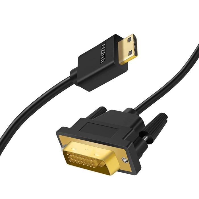 Câble mini HDMI vers DVI 1M, HDMI mini (C) vers DVI 24 + 1 broches, prise  en charge de 1080 p, 720 p[L370] - Cdiscount Informatique