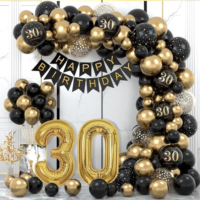 Décorations D'anniversaire 50 Ans - Noir Et Or - Spirales Et Serpentins - Lot De 30 Pièces - Pour Fête Homme Ou Femme