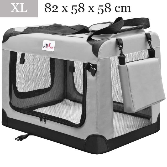 Cage De Transport Pour Chien Chat Panier Taille Xl Caisse Boite Pour Voiture Sac Pliable Charge Max Kg Gris Cdiscount