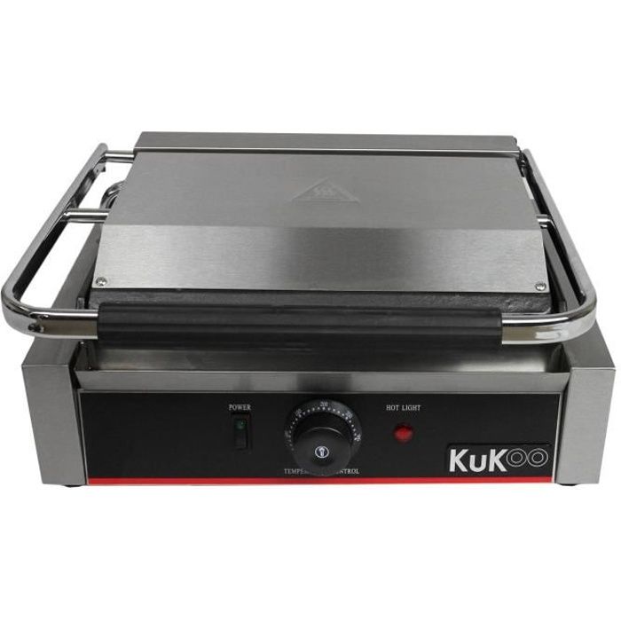 Presse à Panini Professionnel KuKoo de 2,2kW, Grill à plaques Rainurées pour Panini, Sandwich