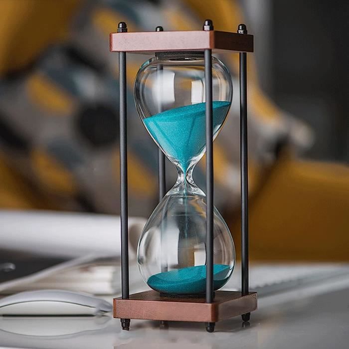 Sablier Cristal Transparent 60 Minutes - Décoration Élégante En Verre Avec Cadre Bois, Idéal Pour Cuisine, Bureau Et Jeux