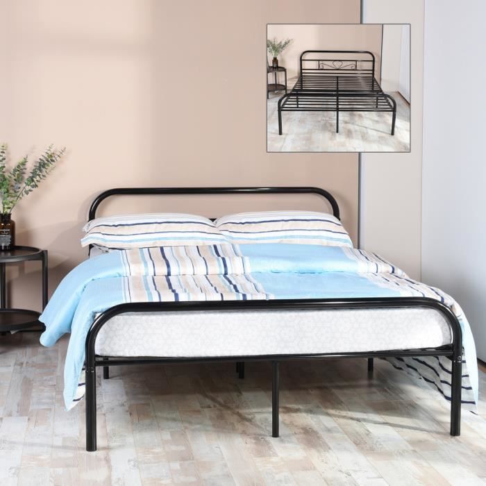 Cadre de lit en acier sommier à lattes noir moderne chambre à coucher au choix 