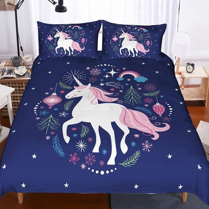 Housse De Couette Licorne Pour Fille - Parure De Lit 3D Avec Taies D'oreiller - Douce Et Facile à Entretenir - Taille 240x220cm - 6