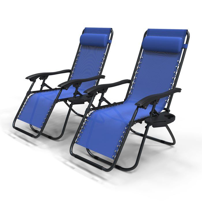 VOUNOT® Lot de 2 Chaise longue inclinable pliable en Textilène avec support de gobelet - charge Max 120kg - Bleu VOUNOT® Lot de 2 Chaise longue inclinable pliable en Textilène avec support de gobelet - charge Max 120kg - Bleu
