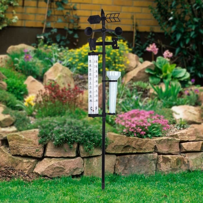 Mesureur météo, 3 en 1 Mesureur de station météorologique professionnel Thermomètre de jardin extérieur Jauge de pluie