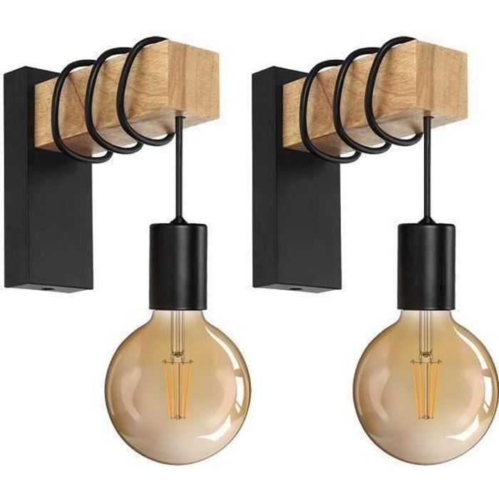 Applique Murale Industrielle Vintage Avec Support En Bois – Luminaire Design Pour Salon, Chambre, Couloir Ou Déco Ferme | Branchement Facile, Style Rétro Edison