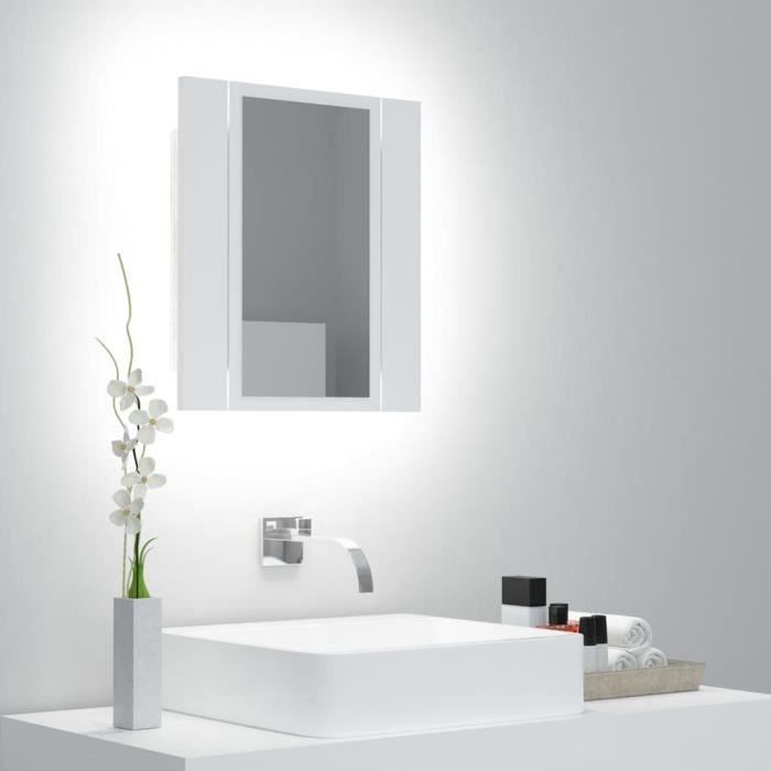 Armoire de salle de bain - Blanc - LED - Contemporain - 40x12x45 cm - Miroir avec éclairage RGB