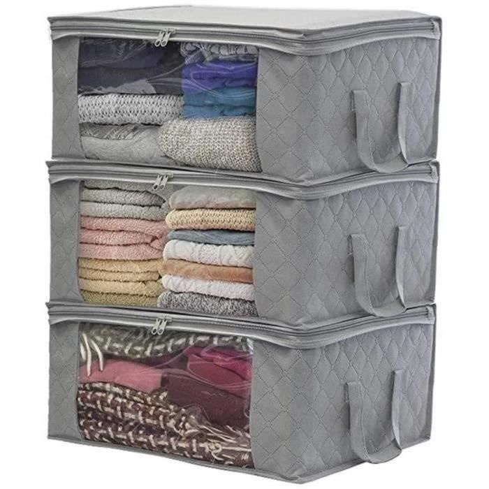 Sac De Rangement Vetement Lot De 2, Rangement Sous Lit Grande Non-Tisse Sac Boîte Tissu Poignee Pour Couette Vetements Edredons Couvertures Oreillers Jouets (50x 100 X 17 Cm), Gris-Fei Yu