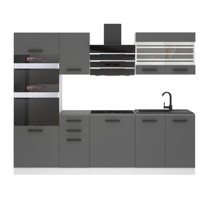 Cuisine Complète - B BELINI GROUP - Modèle TRACY - 240 cm - Argent Mat - Design Contemporain