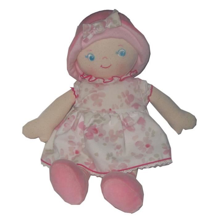 doudou poupée chiffon rose fleurs COROLLE 2007