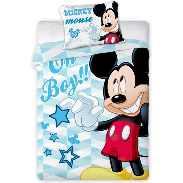 MICKEY MOUSSE LINGE DE LIT BEBE GARCON PARURE HOUSSE DE COUETTE 135 x 100 cm + TAIE 40 x 60 cm DÉCO CHAMBRE