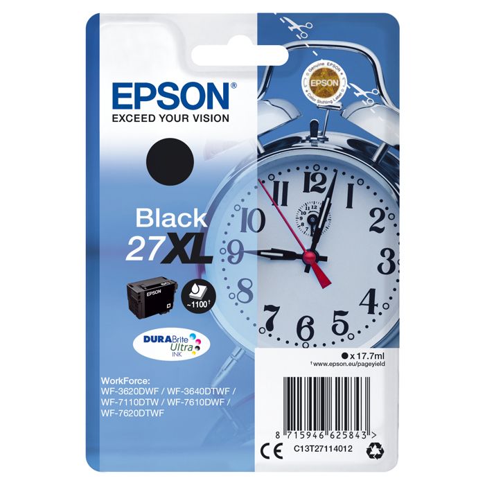 Cartouche dencre EPSON 27 XL Noir – Réveil – Haute capacité 17.7ml