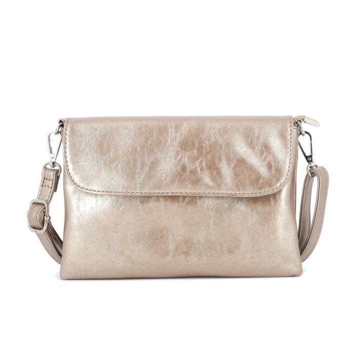 Petit sac bandoulière pochette avec lanière en similicuir irisé - Or