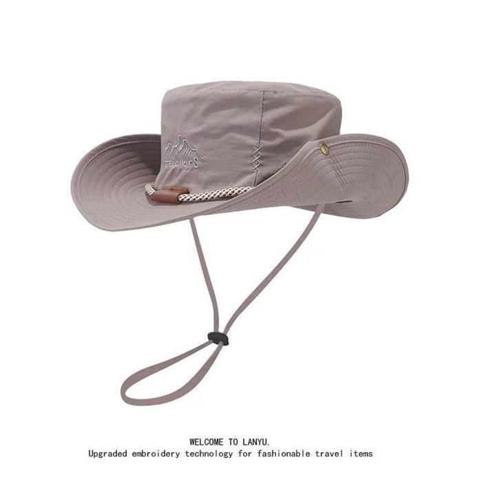 Chapeau Soleil UPF50+ Large Bord – Gris, Polyester, Unisexe, Pour Randonnée Et Pêche