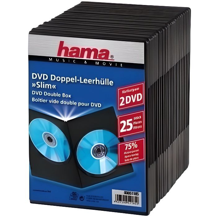 HAMA - LOT DE 25 BOÎTIERS DVD SLIM, POUR 2 DVD