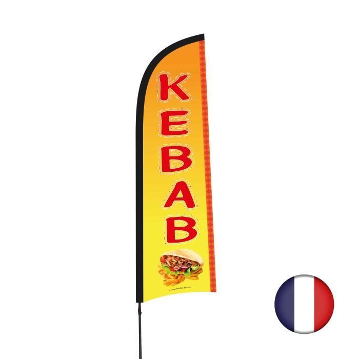 Drapeau publicitaire KEBAB de dimensions 230 x 70 cm avec mât