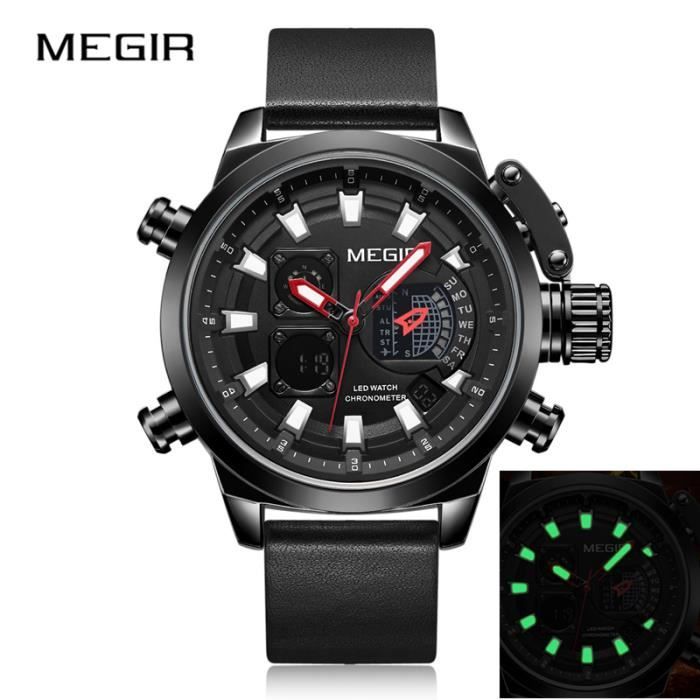 Montre Sport Automatique MEGIR Pour Homme - Bracelet Blanc Caoutchouc, Boîtier Noir Transparent - Neuve Avec étiquettes