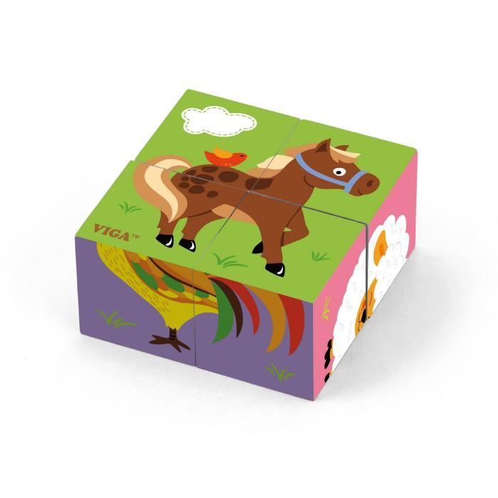 Puzzle Cubes En Bois Animaux De La Ferme Bebe Enfant 2ans 4 Pieces Multicolore Cdiscount Jeux Jouets