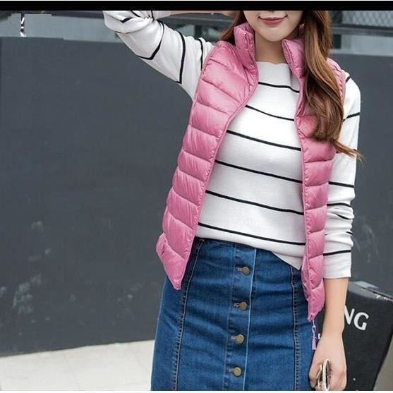 Femme Ultra L?�g?�re Doudoune Sans Manche Compression Gilet Down veste Manteau Zipp?�e Hiver pour 