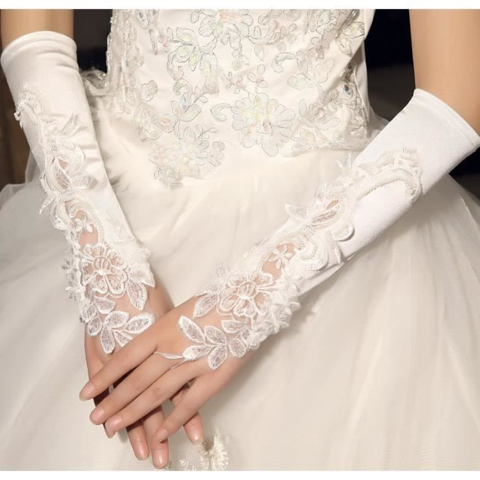 Exquis en dentelle sans doigts Gants de mariée strass pour bal de mariage pour femme