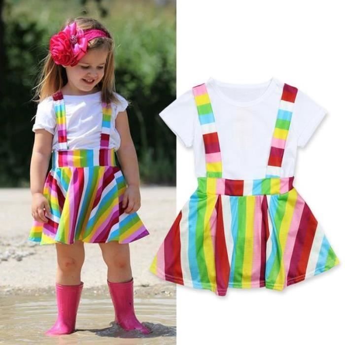 Ensemble 5 Pièces Pour Bébé Fille - Barboteuse à Volants, Jupe, Pantalon, Bonnet - Taille 70 à 100