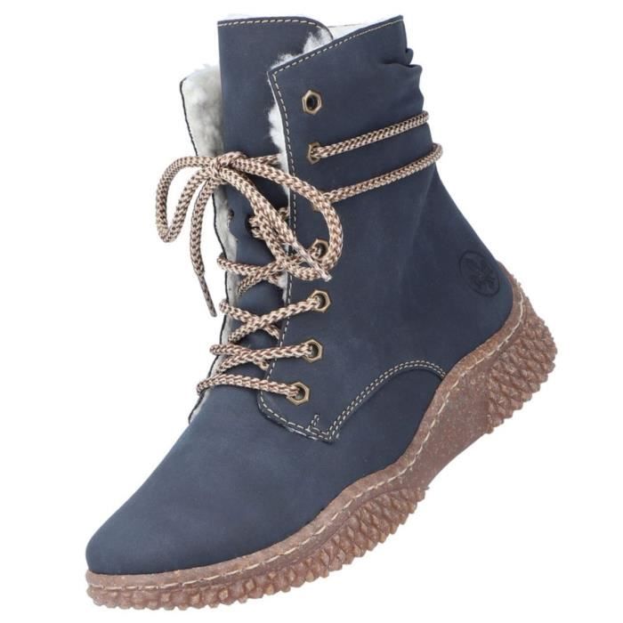 Bottines Femme Rieker - Y8443-14 - Bleu - Talon Plat - Doublure Chaude Bleu  - Cdiscount Chaussures