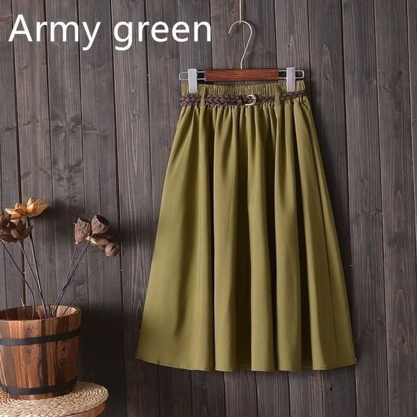 Jupe pliss?�e mi-longue pour femme - green[A7419] - taille haute - ligne A - ceinture Blanc 