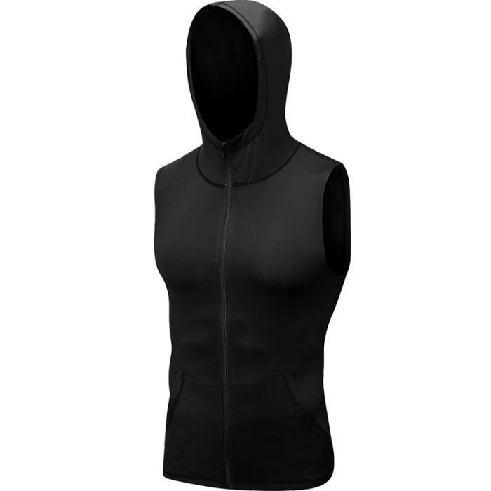 Veste de Sport Sans Manches Homme Gilet Zippe a Capuche Fitness Entrainement Sechage Rapide Noir Cdiscount Sport