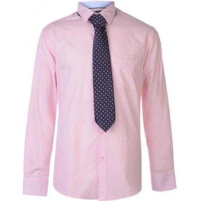 Chemise En Coton Homme Pierre Cardin Rose Avec Cravate