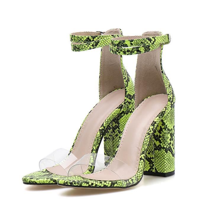Bottines Femme à Talon épais 10 Cm - Bout Ouvert Peep Toe, Dos Fermeture éclair - Style Décontracté été - Cuir Microfibre