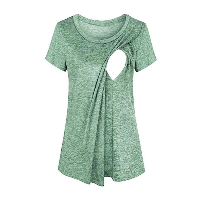 Blouse d allaitement pour femme enceinte a manches courtes et a col rond Vert Vert Cdiscount Pret a Porter