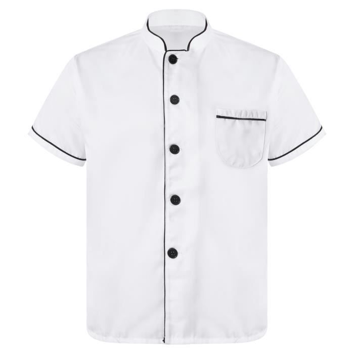 YIZYIF Veste de Chef Homme Manches Courtes avec Poche Uniforme de Cuisinier Eté L-3XL Blanc