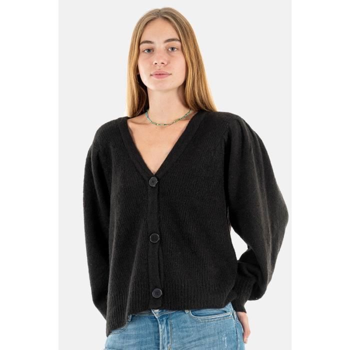 Gilet cardigan noir pour femme Ichi Jordan Col boutonne Noir Cdiscount Pret a Porter