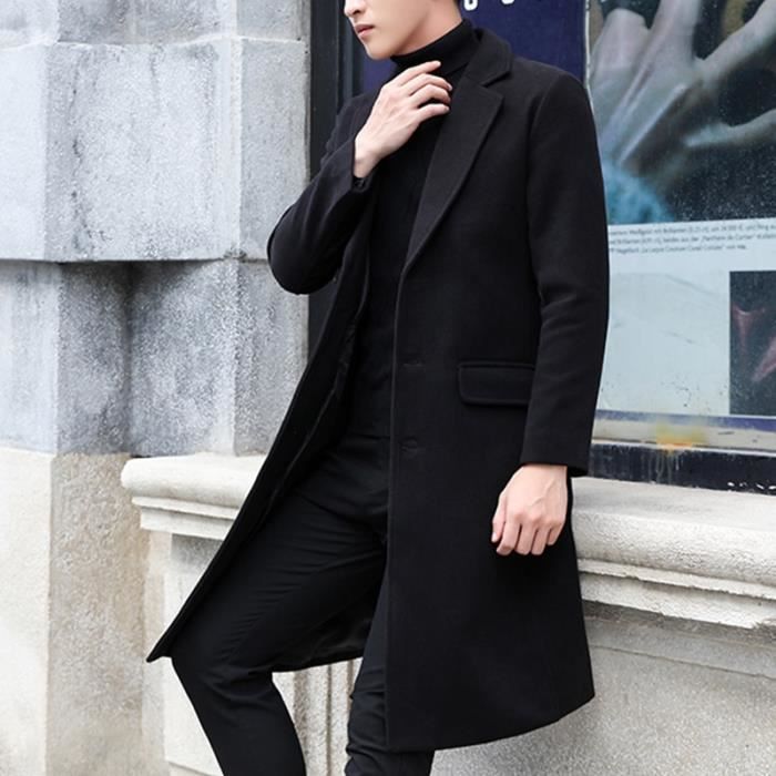 Manteau D'hiver Long Pour Homme En Laine Mélangée - Coupe Décontractée, Double Boutonnage Et Doublure Matelassée