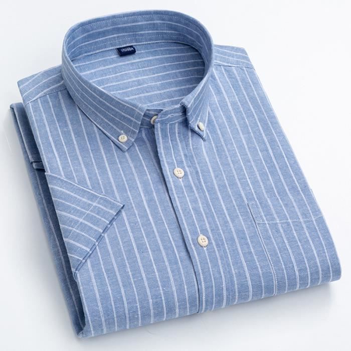 Chemisette Homme Rayures Bleu Et Marine Sur Blanc - Taille XL - Coton/polyester - Neuf Jamais Porté