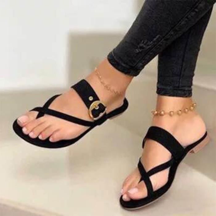 Bikisolo Femme PU Talon plat Sandales Chaussures plates À bout ouvert avec Autres chaussures