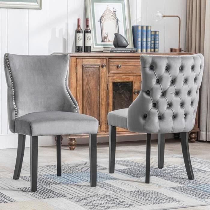un ensemble de 2 chaises de salle à manger - misnode - rembourrées - style design classique -pieds en bois massif noir -velours gris