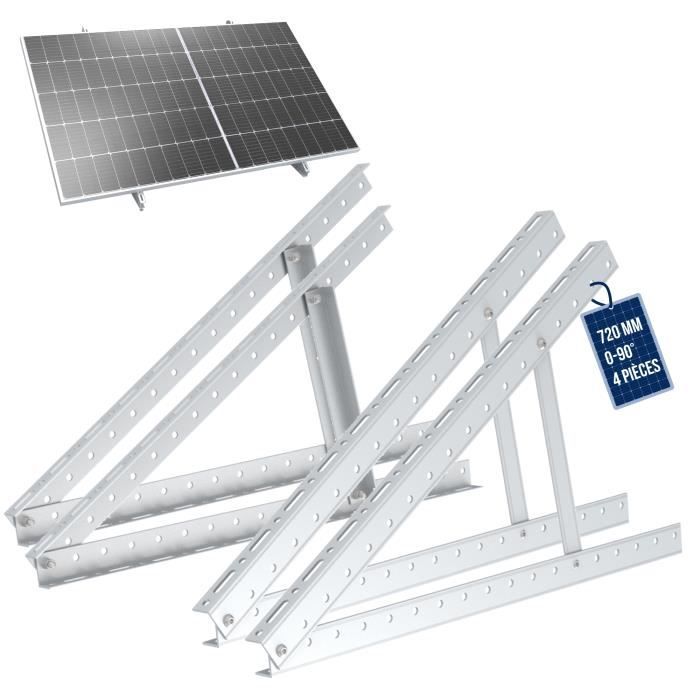 NuaSol Support pour panneau solaire jusqu'à 72 cm - Toit plat PV - Réglable de 0 à 90 ° - Lot de 4 - Aluminium - Matériel de