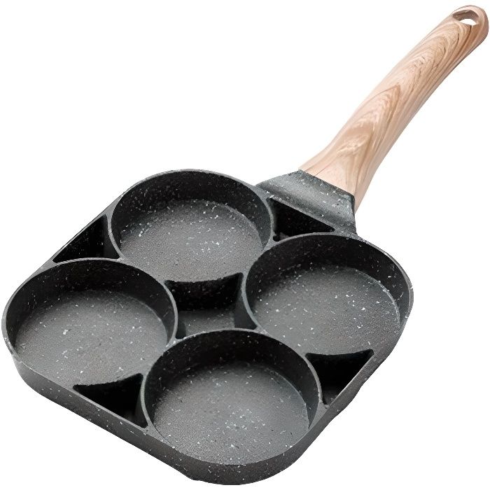 Poêle à frire 4 trous Poêle à omelette épaissie Poêle à bifteck de crêpes aux œufs antiadhésive