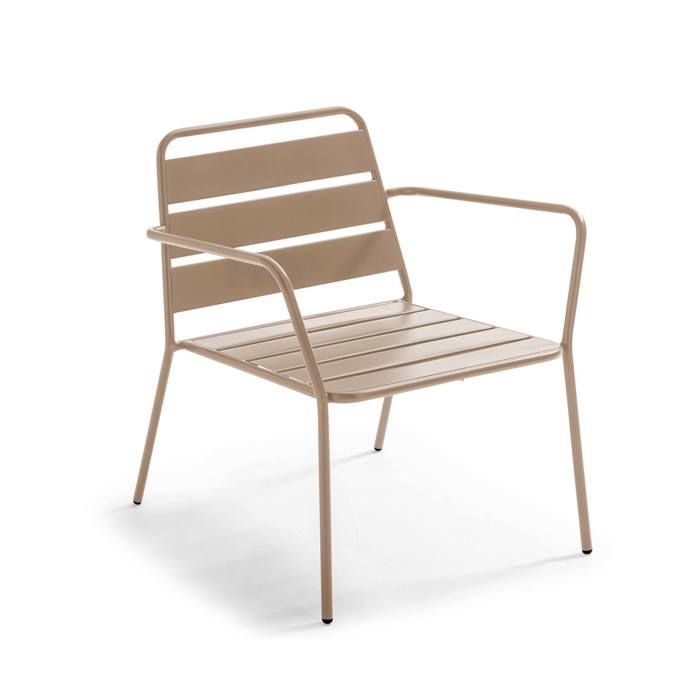 Fauteuil de jardin bas en métal taupe Palavas Oviala