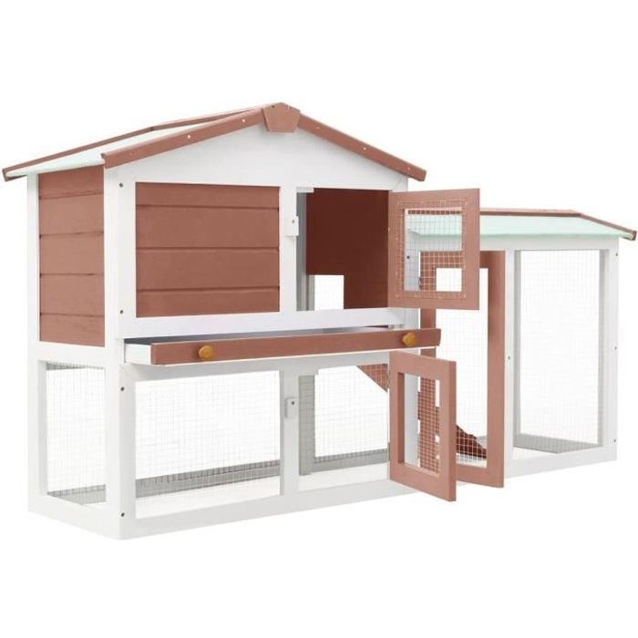 Meilleurs prix pour GAR'S Clapier cage à lapins rongeurs poulailler pour petit animaux Marron et blanc 145x45x85 cm Bois(1130)