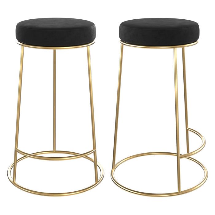 Lot de 2 tabourets pour îlot central 63 cm en velours noir - Kendal - Maison Pavane