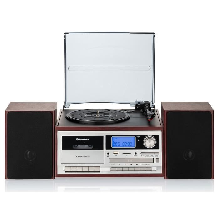 Platine Vinyle Vintage Radio Digital PLL, Lecteur CD-MP3 Cassette, Bluetooth USB Roadstar HIF-8892EBT Bois 32850
