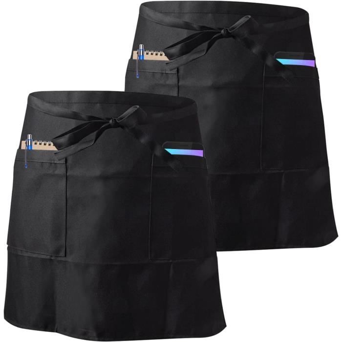 2 Tabliers De Cuisine étanches Noirs - Réglables Avec Poches - Pour Cuisine, Jardinage, Restaurant