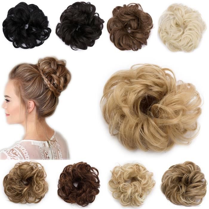 Chignon Postiche Cheveux Synthétiques Blond Foncé Cuivré - Taille M - Bouclé - Neuf Avec étiquettes