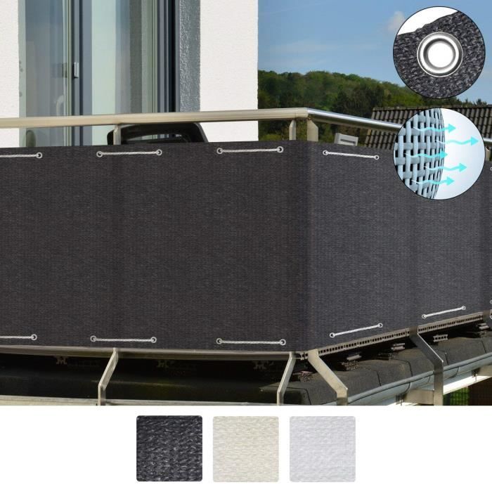 Sol Royal Brise vue pour balcon 500x90cm Anthracite SolVision HB2 HDPE en Polyester avec oeillets et cordons