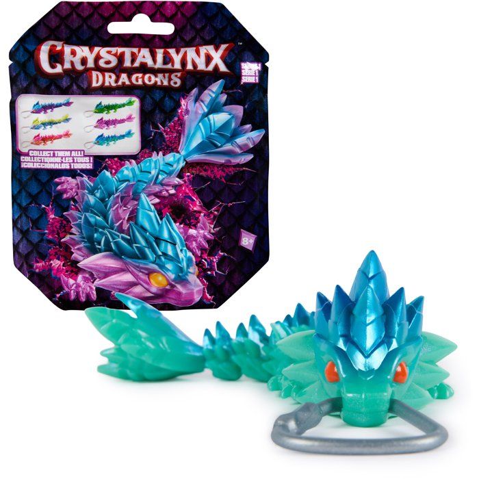 SPINMASTER Crystalynx Pack Mini Dragon articulé 15 cm Accroche porte clés incluse Modèle aléatoire Dès